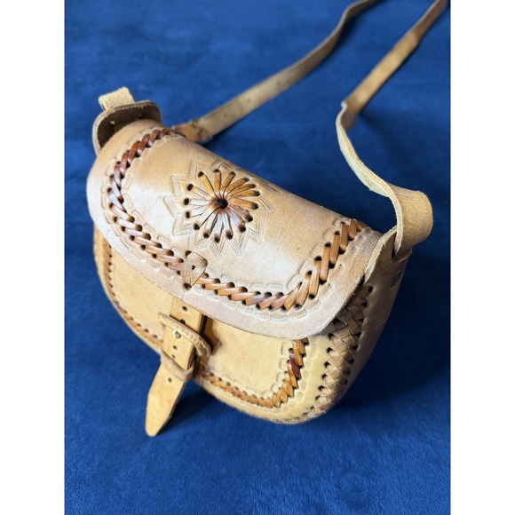 Handmade Handbags - Handmade Artisan Hand Tooled Mexican Leather Saddle Shoulder Bag Brown Floral